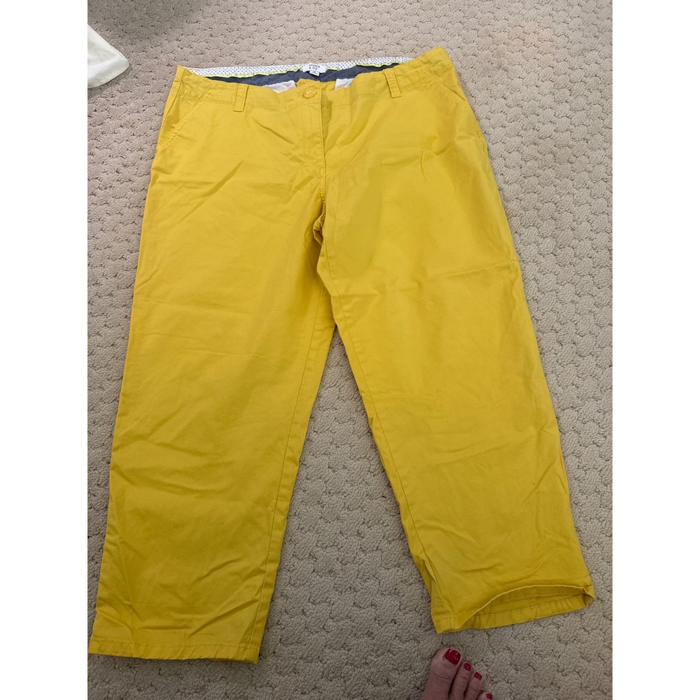 Crown & Ivy Women Yellow Cropped Chino Pants Size 16 Mid Rise Straight Leg